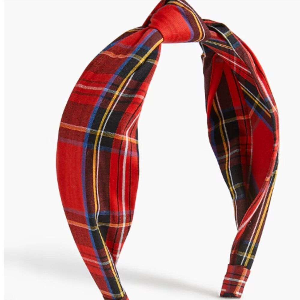 J Crew Women's Tartan Knot Headband Plaid Holiday Red